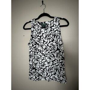Ralph Lauren Black And White Floral Pattern Sleeveless Blouse Medium Tank Top